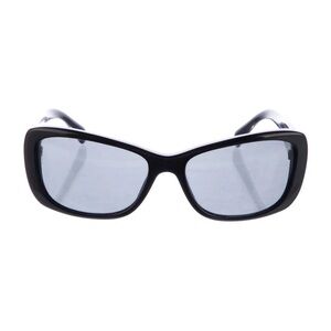CHANEL Black Sunglasses with Thick Rectangular Frame and Light Gray Lenses